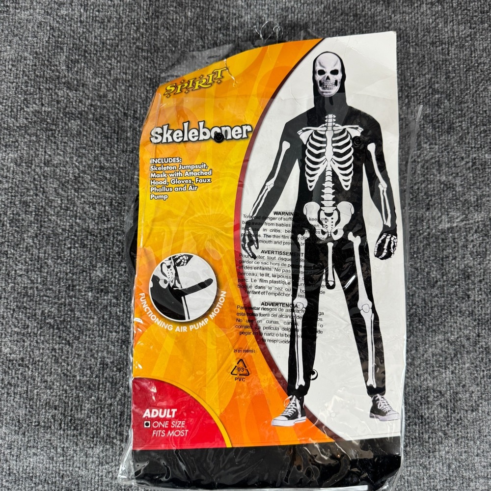 Spirit Halloween Skeleboner Skeleton Costume Mens One Size Black Air Pump Motion